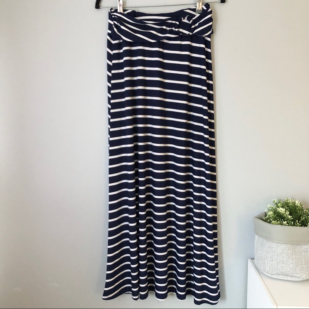 Long Navy Striped Skirt L S